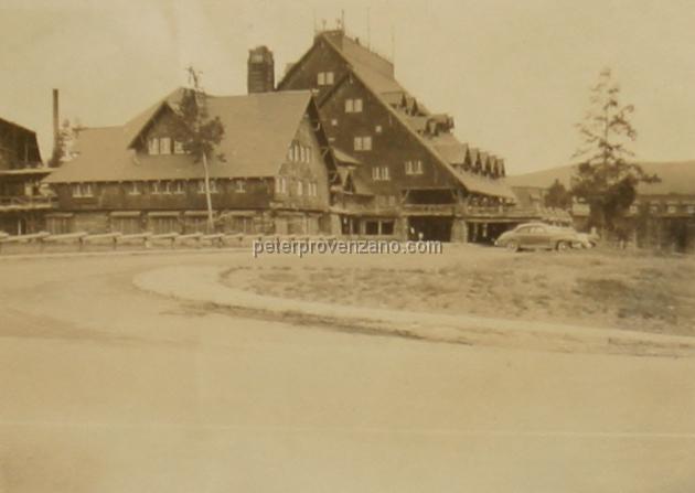 Peter Provenzano Photo Album Image_copy_162.jpg - Old Faithful Inn, Yellowstone National Park, 1942.
Peter and Fay Provenzano vacationed at Yellowstone National Park while driving across the United States from Chicago, Illinois to Scramento, California.